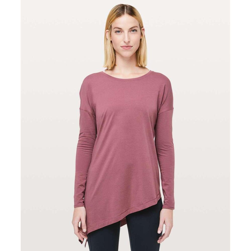 NEW Lululemon To The Point Long Sleeve Misty Merlot Red Pima Cotton Top Size 2